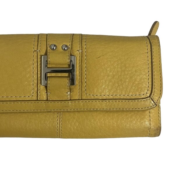 Fossil Yellow Leather Blackburn Checkbook Cover Flap Snap Trifold Wallet 7.5" - Picture 2 of 6